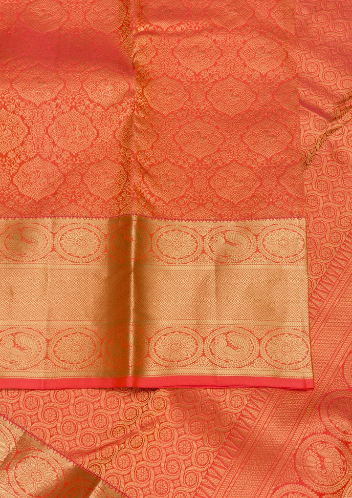 Peach Zariwork Banarasi Pure Silk Saree