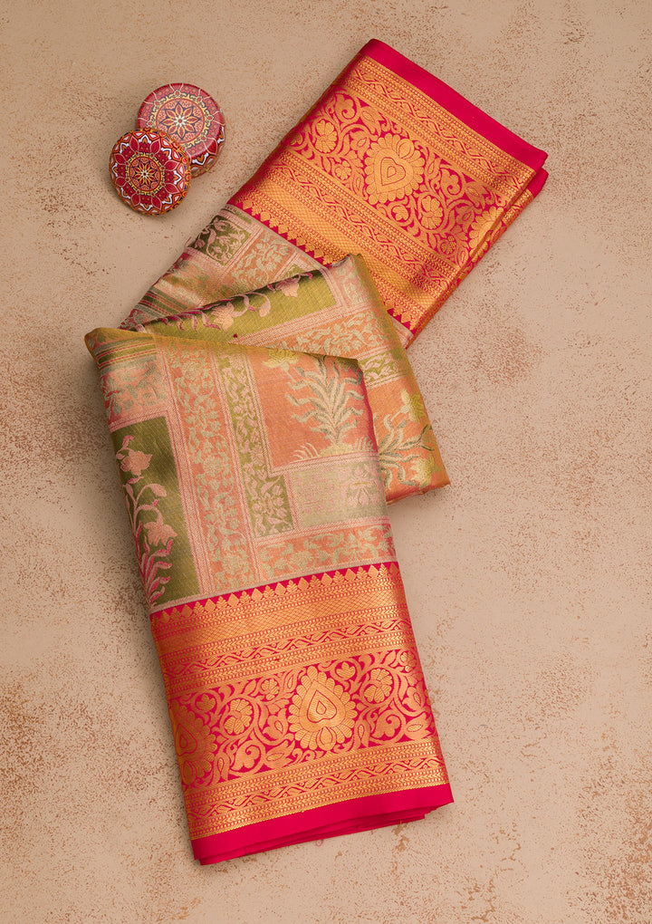 Peach Zariwork Pure Silk Saree