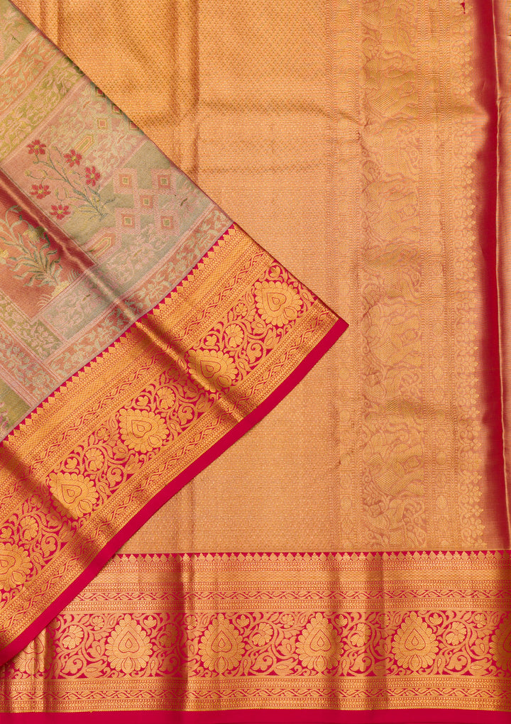 Peach Zariwork Pure Silk Saree