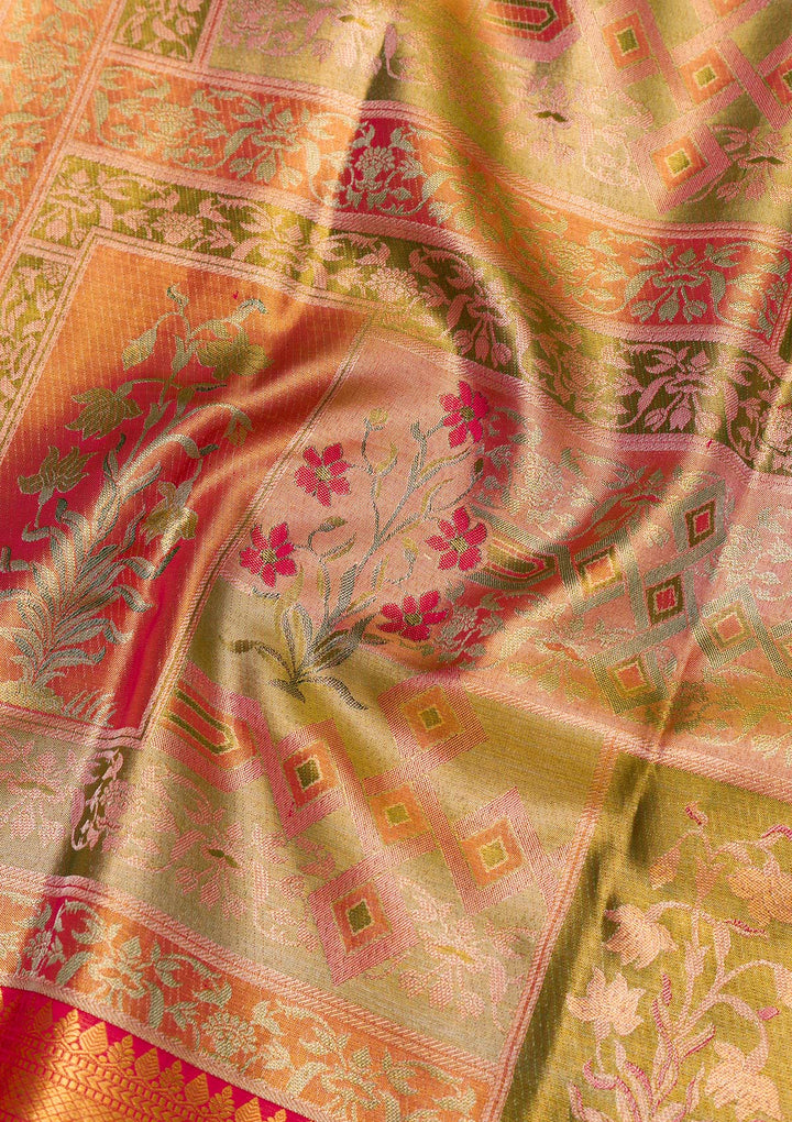 Peach Zariwork Pure Silk Saree