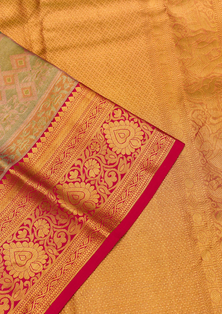 Peach Zariwork Pure Silk Saree