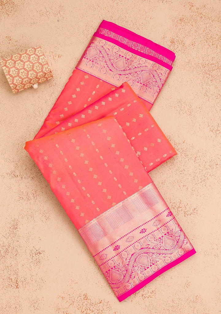 Peach Zariwork Pure Silk Saree