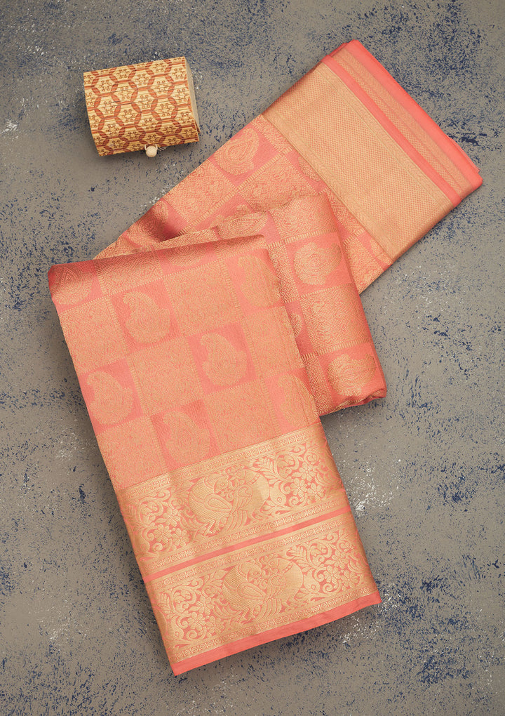 Peach Zariwork Pure Silk Saree