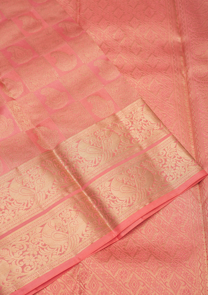 Peach Zariwork Pure Silk Saree