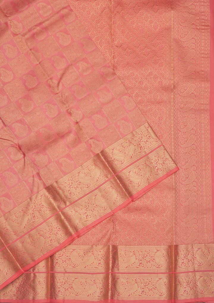 Peach Zariwork Pure Silk Saree