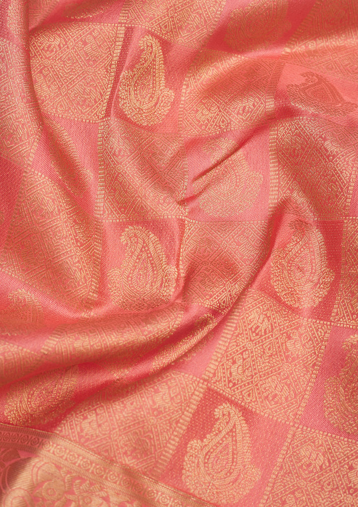Peach Zariwork Pure Silk Saree