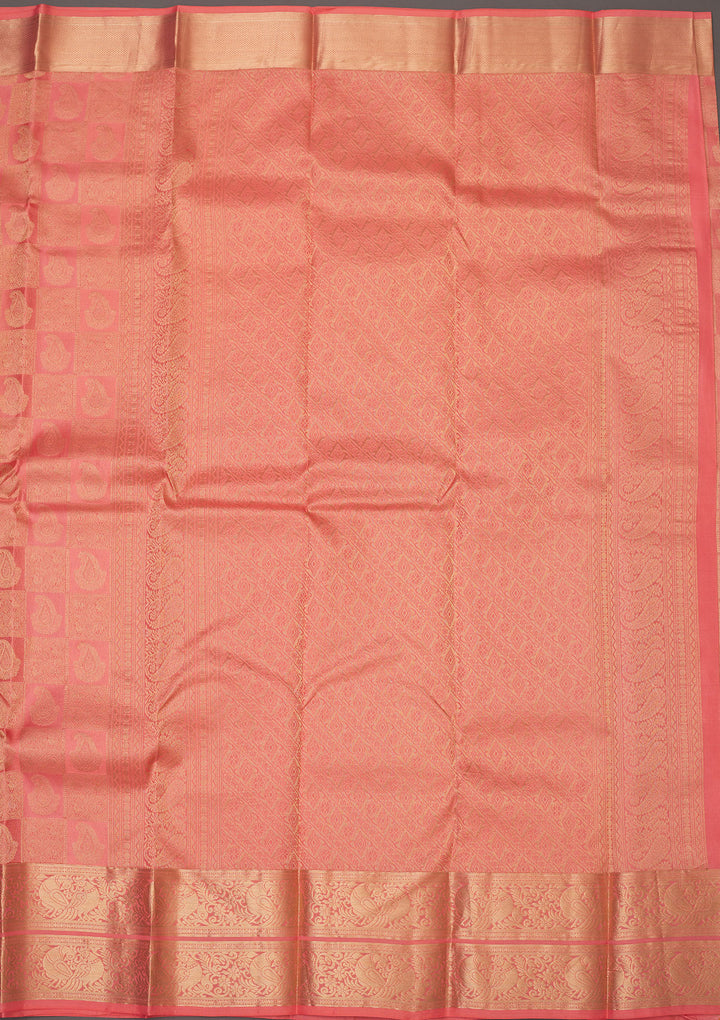 Peach Zariwork Pure Silk Saree
