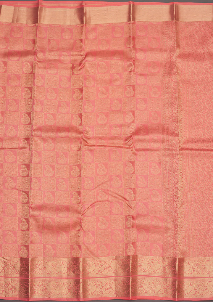 Peach Zariwork Pure Silk Saree