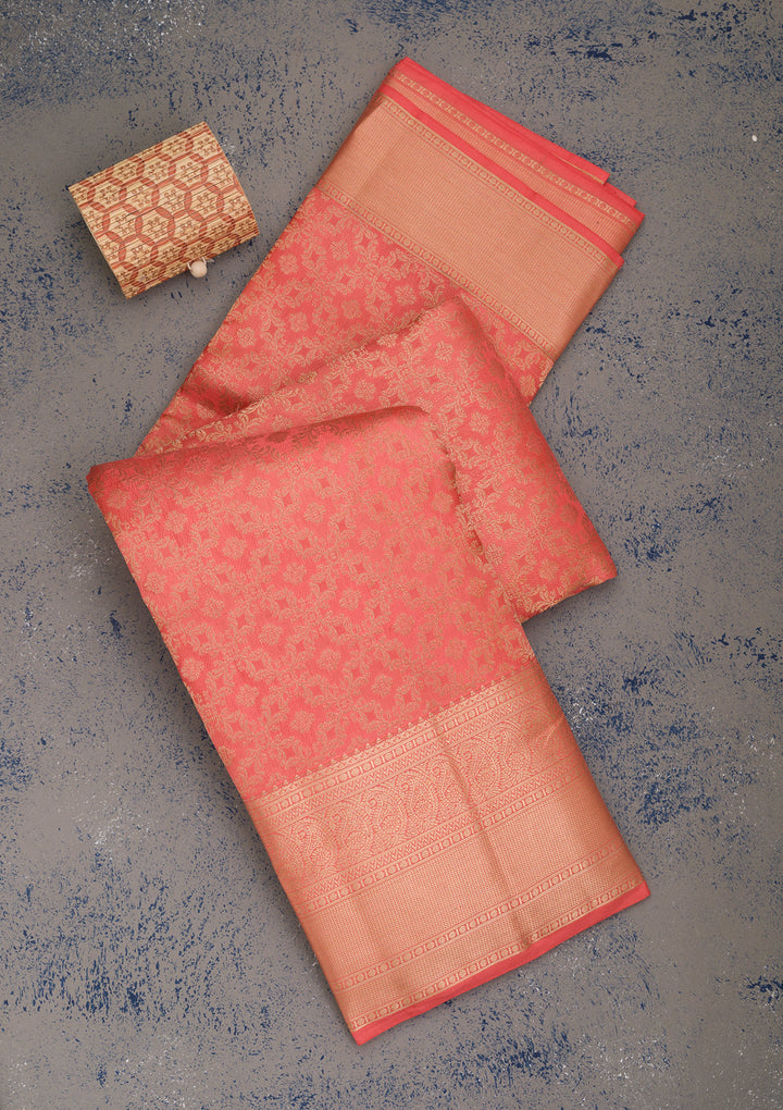 Peach Zariwork Pure Silk Saree
