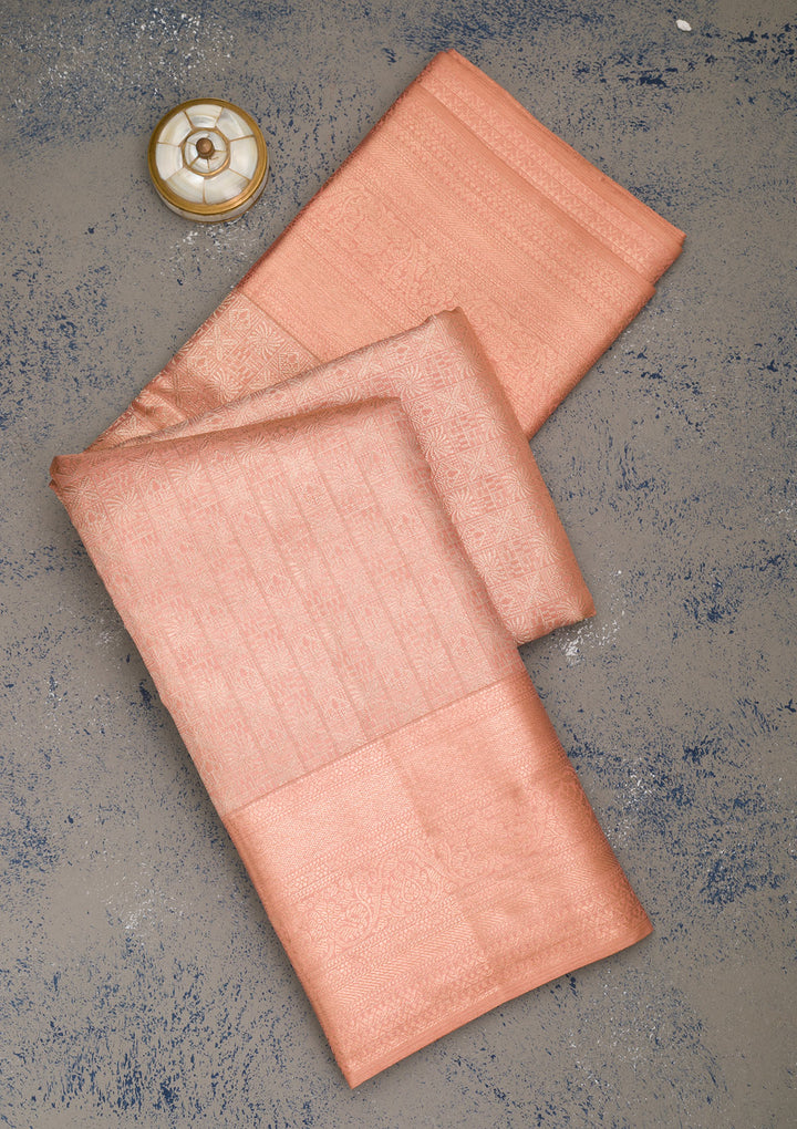 Peach Zariwork Pure Silk Saree