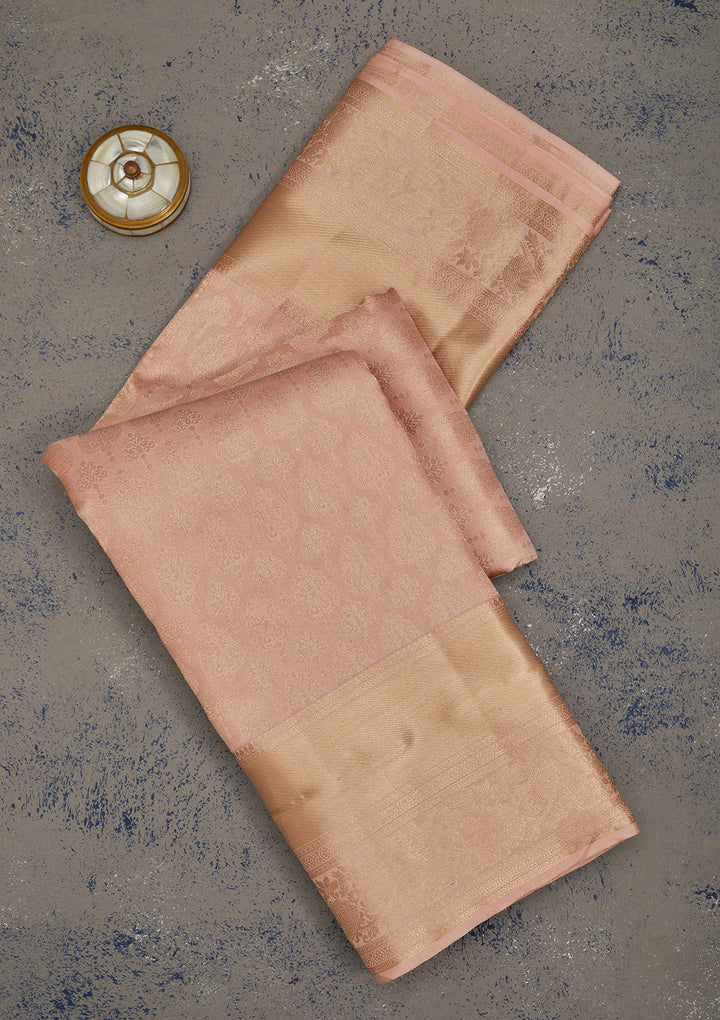 Peach Zariwork Pure Silk Saree