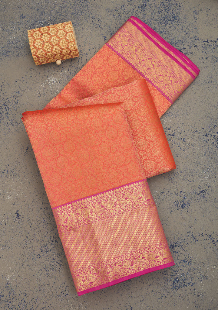 Peach Zariwork Pure Silk Saree