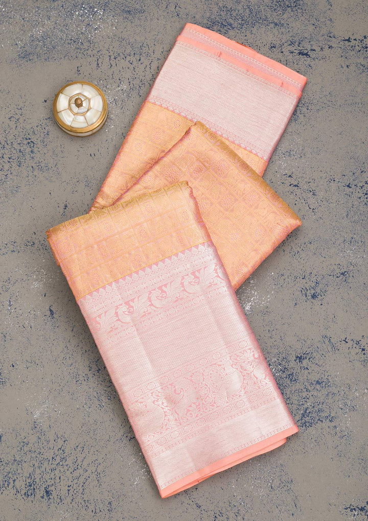 Peach Zariwork Pure Silk Saree