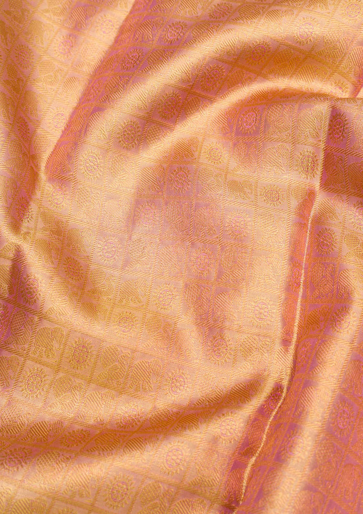 Peach Zariwork Pure Silk Saree