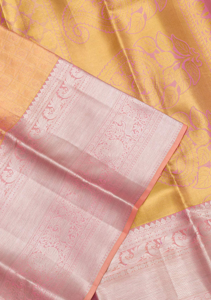 Peach Zariwork Pure Silk Saree