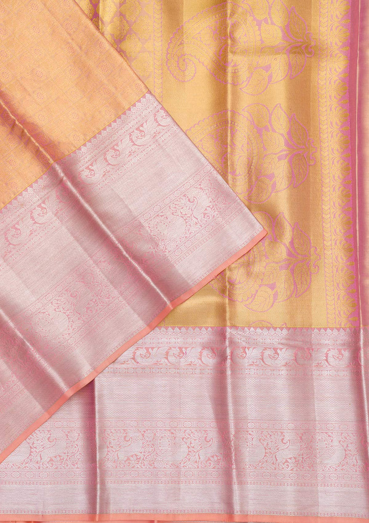 Peach Zariwork Pure Silk Saree