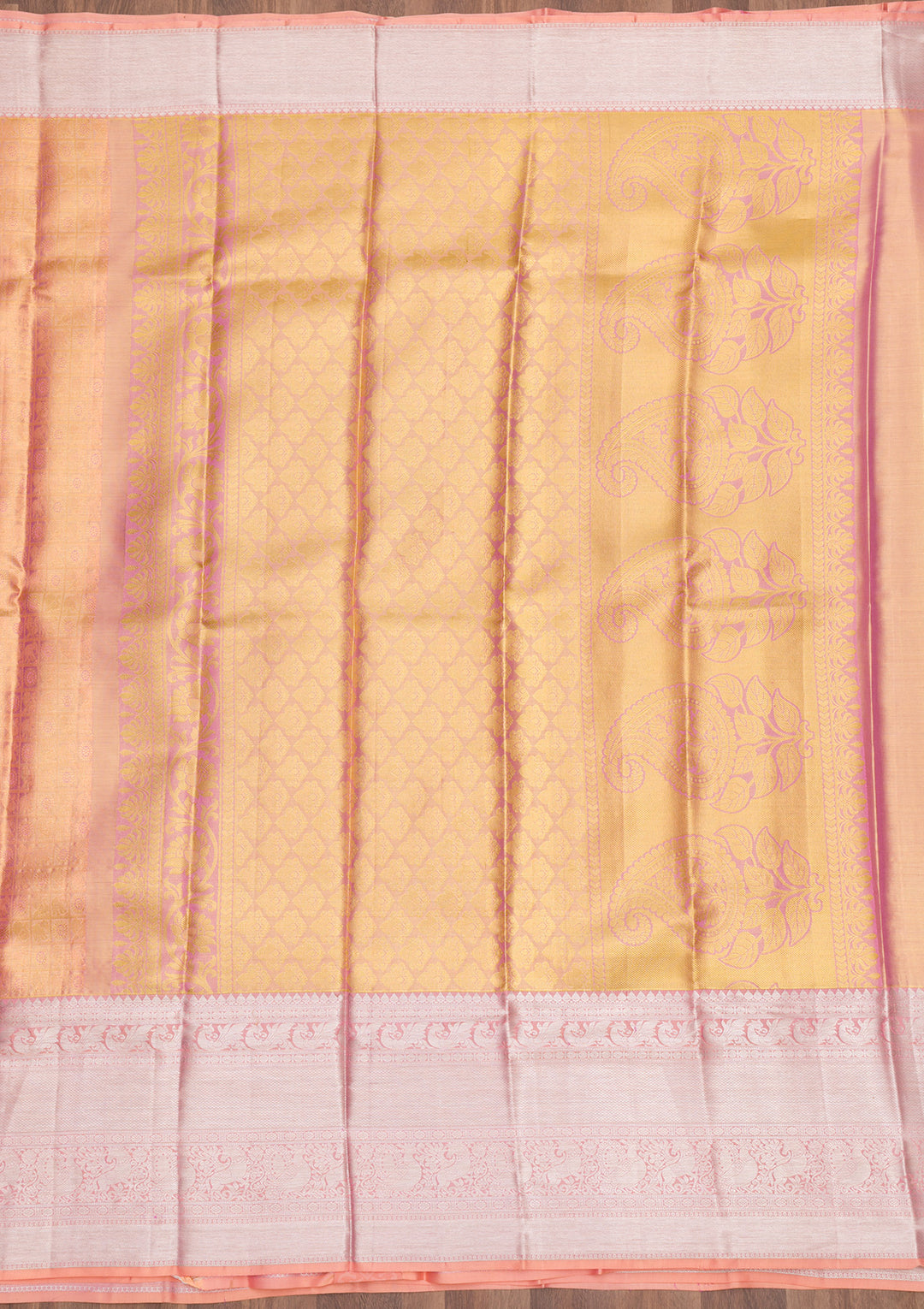 Peach Zariwork Pure Silk Saree