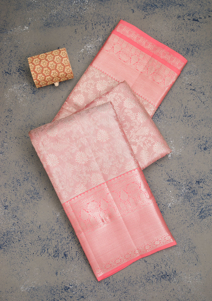 Peach Zariwork Kanjivaram Pure Silk Saree