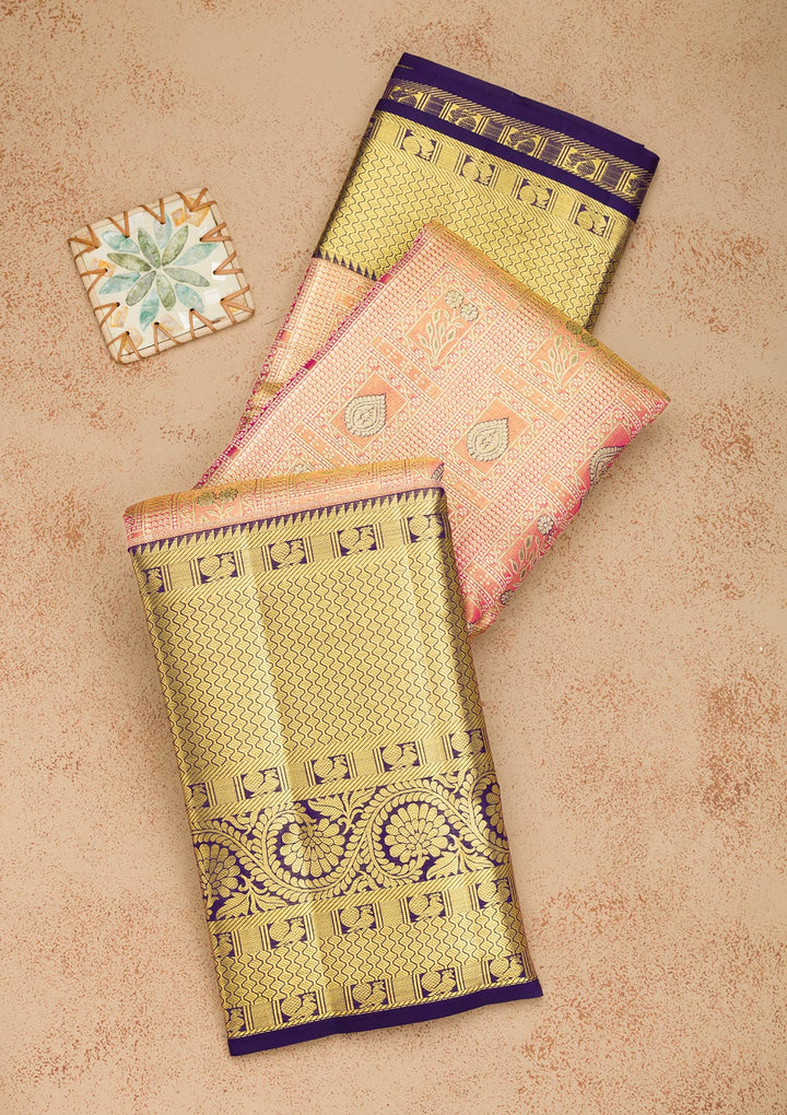 Peach Zariwork Pure Silk Saree