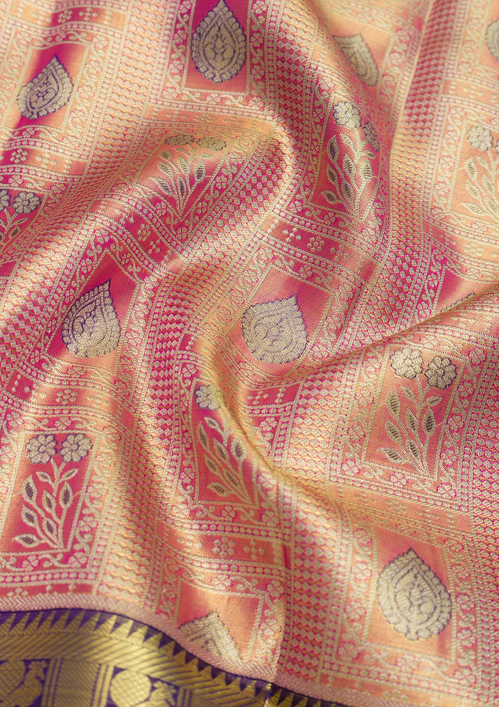 Peach Zariwork Pure Silk Saree