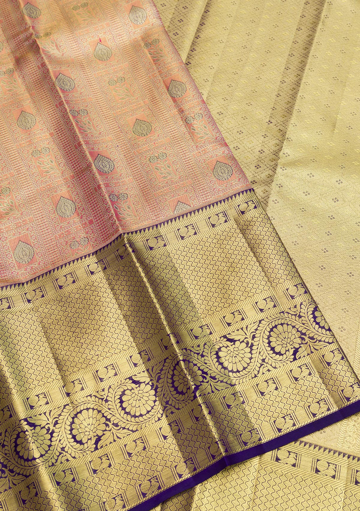 Peach Zariwork Pure Silk Saree