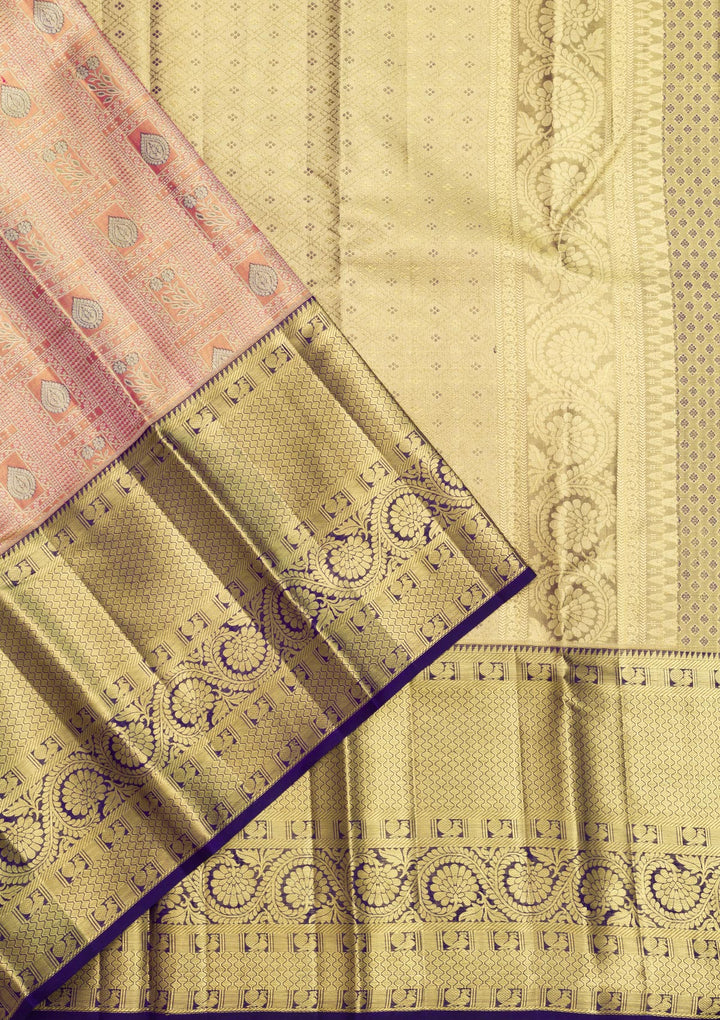 Peach Zariwork Pure Silk Saree
