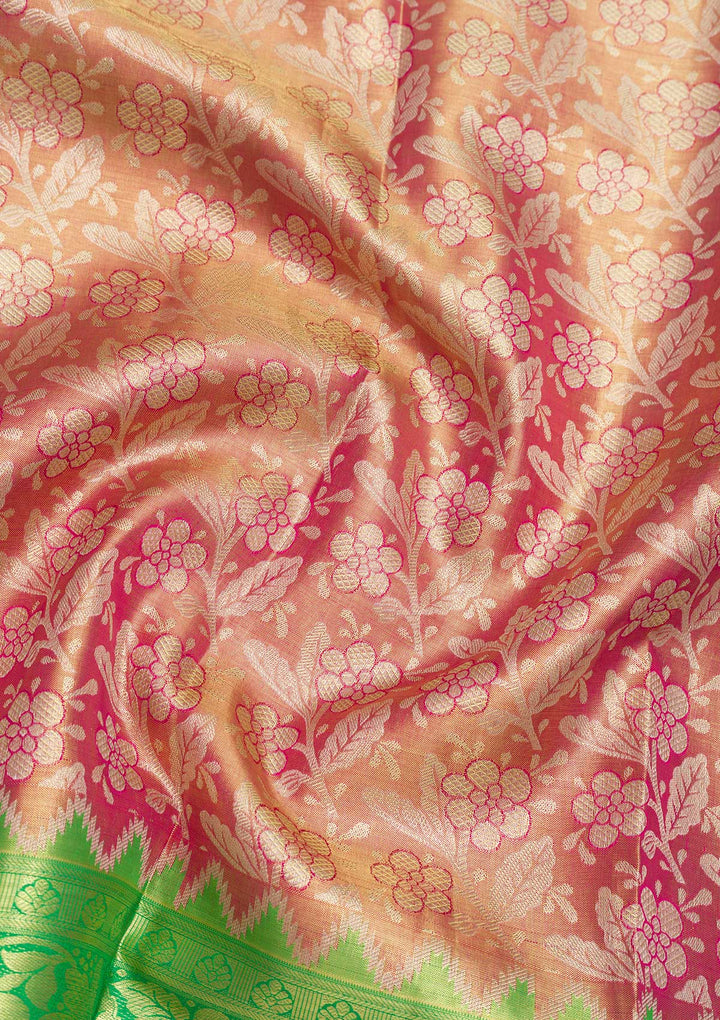 Peach Zariwork Kanjivaram Pure Silk Saree