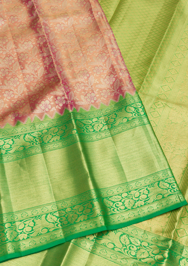 Peach Zariwork Kanjivaram Pure Silk Saree