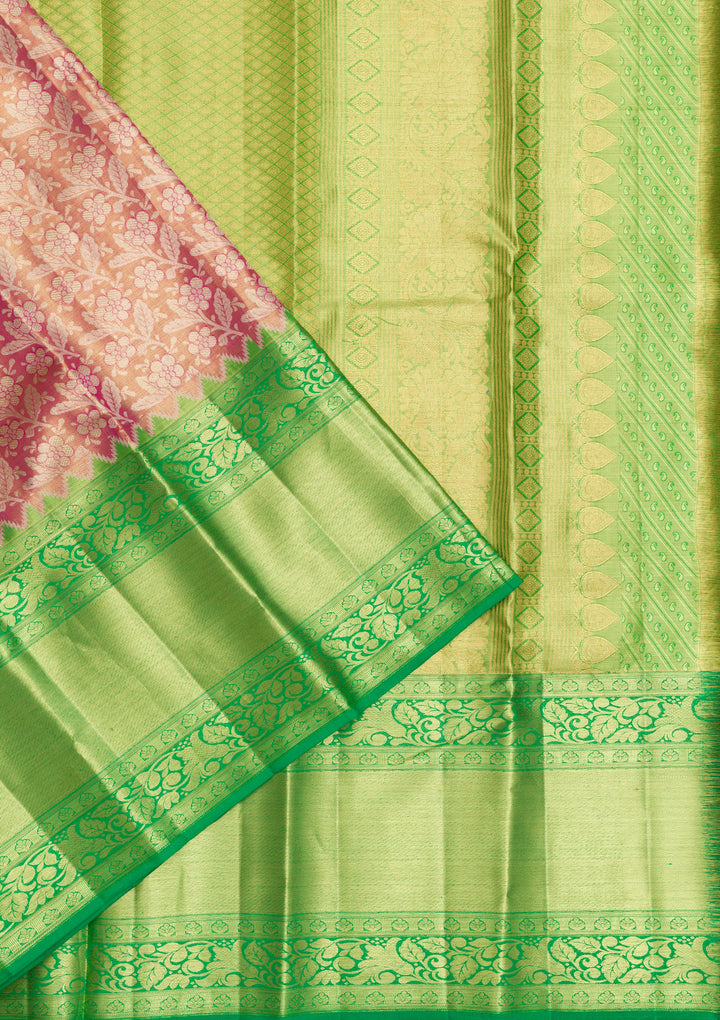 Peach Zariwork Kanjivaram Pure Silk Saree