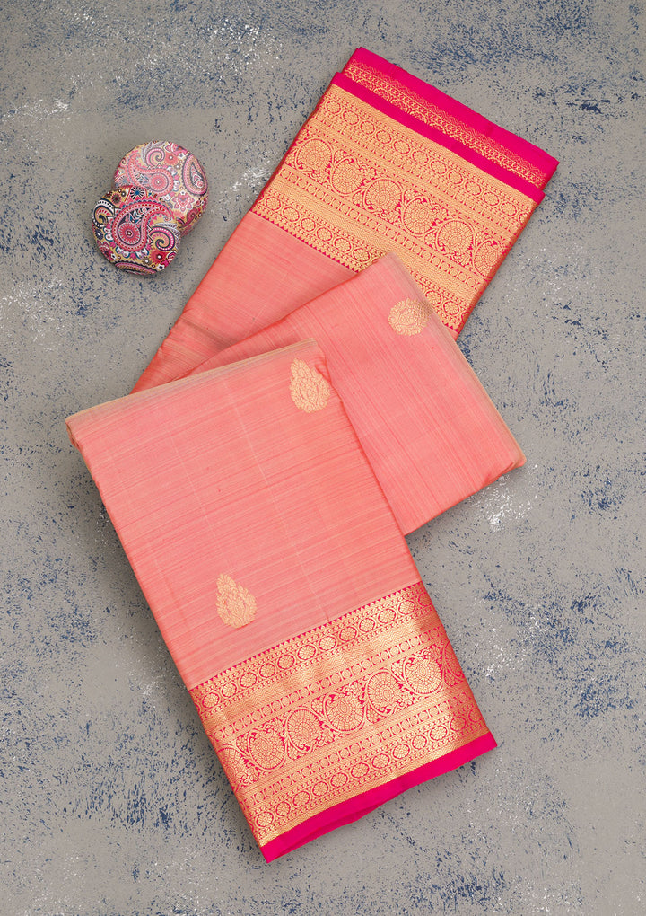 Peach Zariwork Banarasi Pure Silk Saree