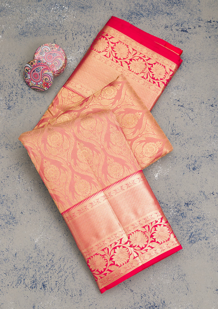 Peach Zariwork Kanjivaram Pure Silk Saree