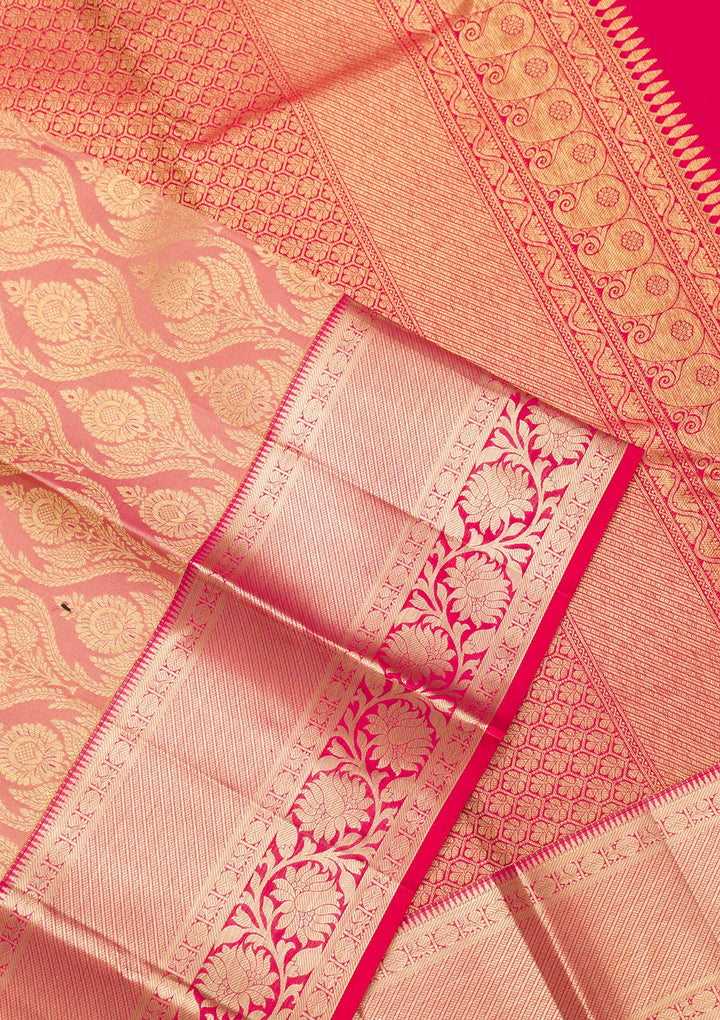 Peach Zariwork Kanjivaram Pure Silk Saree