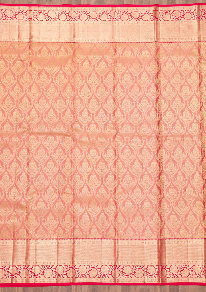 Peach Zariwork Kanjivaram Pure Silk Saree