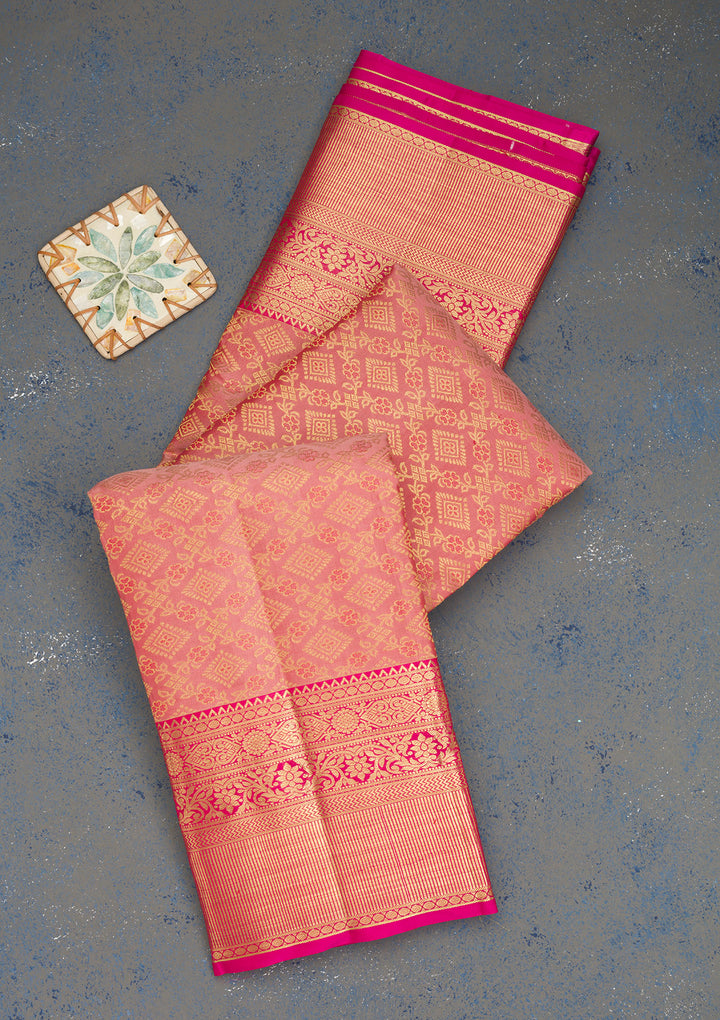 Peach Zariwork Pure Silk Saree