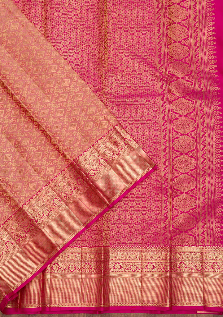 Peach Zariwork Pure Silk Saree