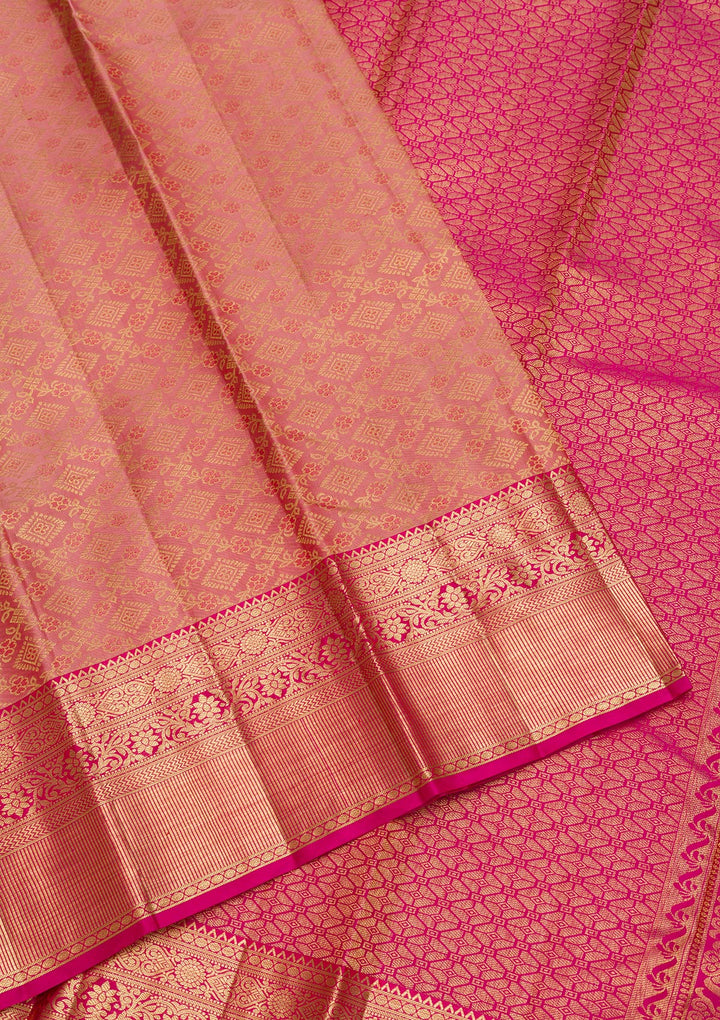 Peach Zariwork Pure Silk Saree
