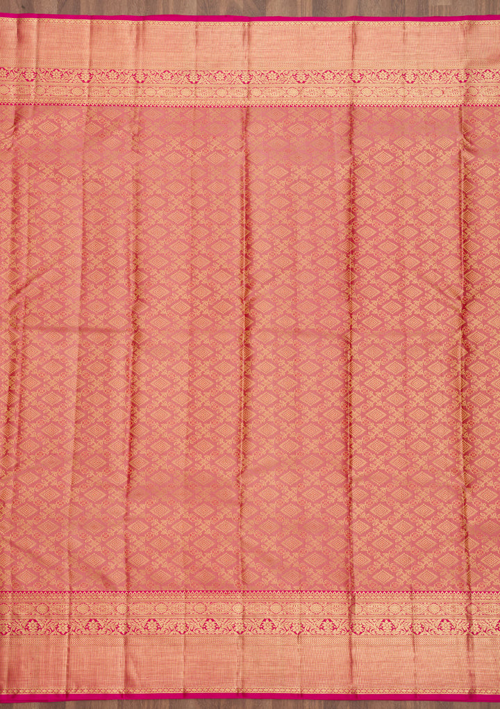 Peach Zariwork Pure Silk Saree