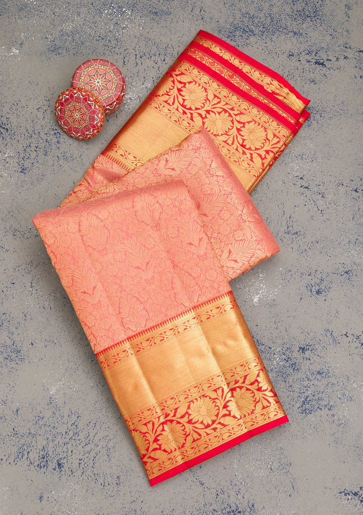 Peach Zariwork Kanjivaram Pure Silk Saree