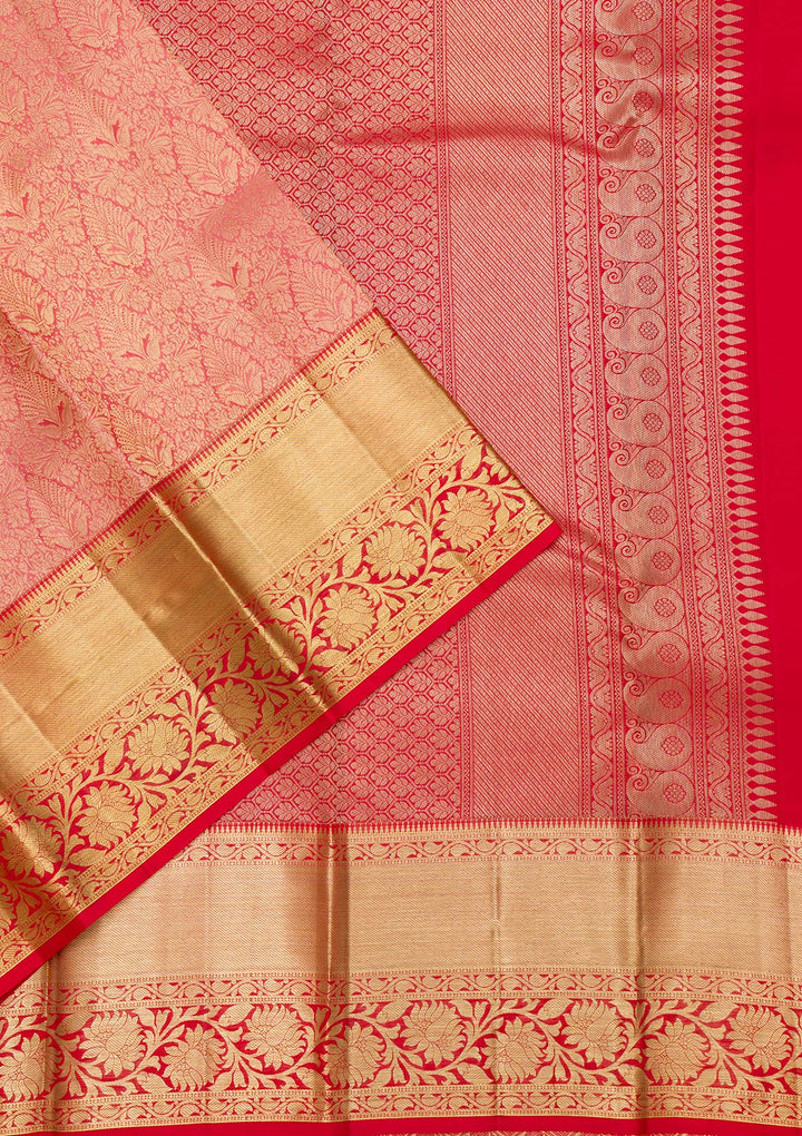 Peach Zariwork Kanjivaram Pure Silk Saree