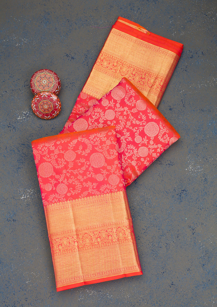 Peach Zariwork Pure Silk Saree