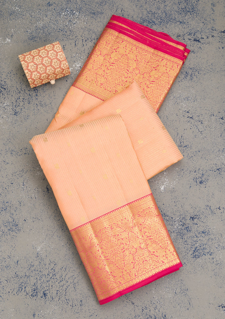 Peach Zariwork Kanjivaram Pure Silk Saree