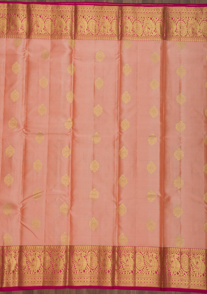 Peach Zariwork Pure Silk Saree