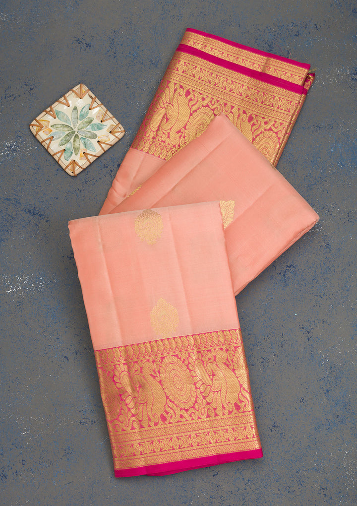 Peach Zariwork Pure Silk Saree