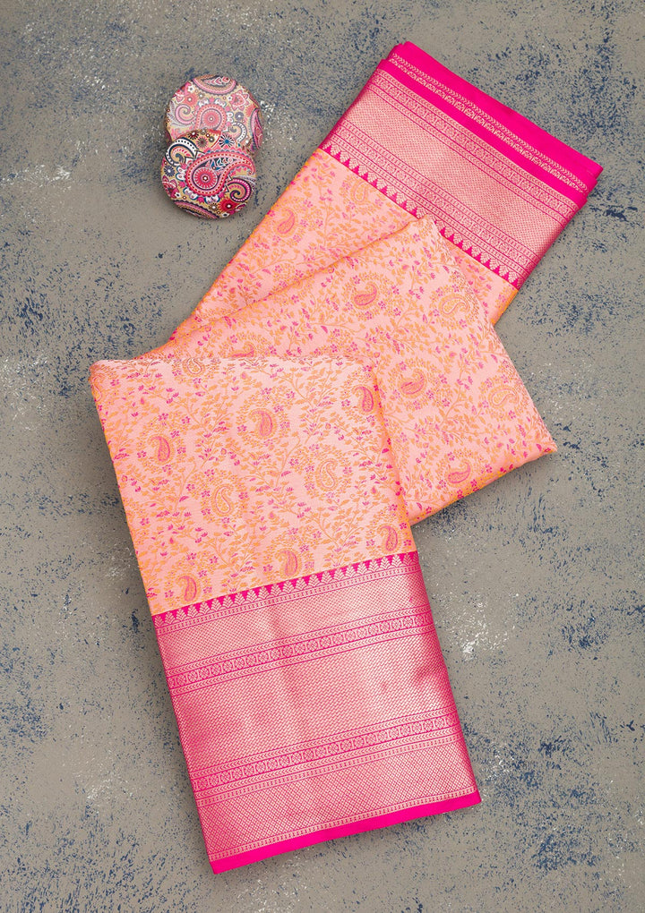 Peach Zariwork Pure Silk Saree