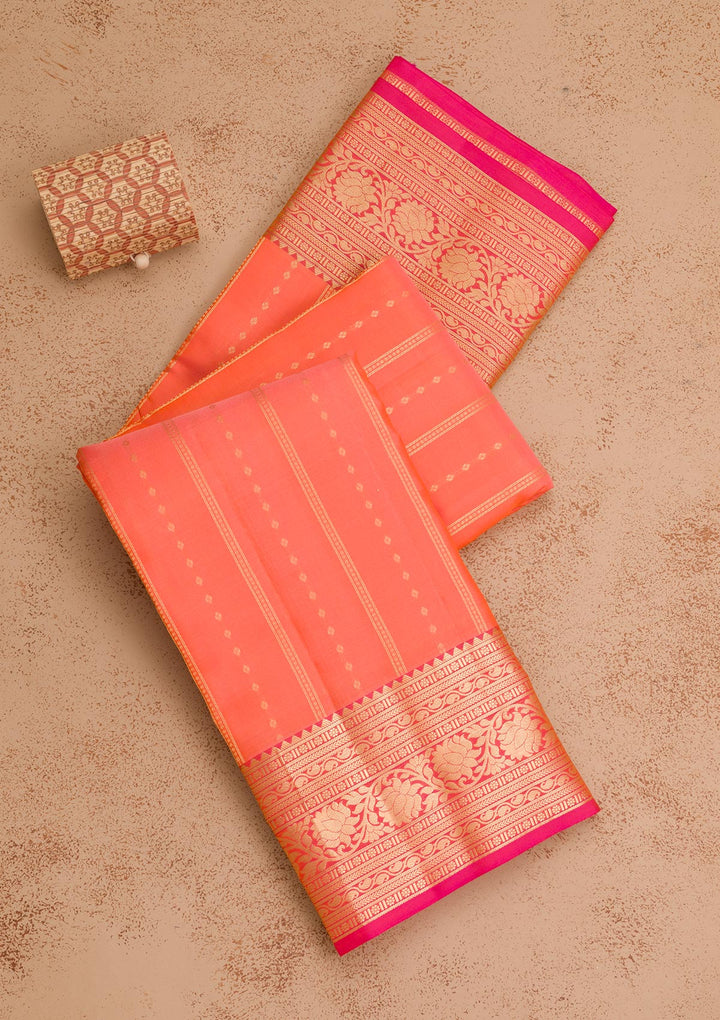 Peach Zariwork Pure Silk Saree