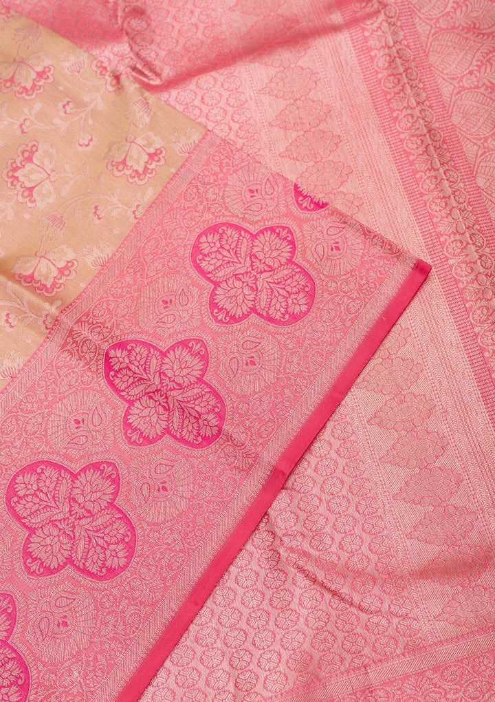 Peach Zariwork Pure Silk Saree