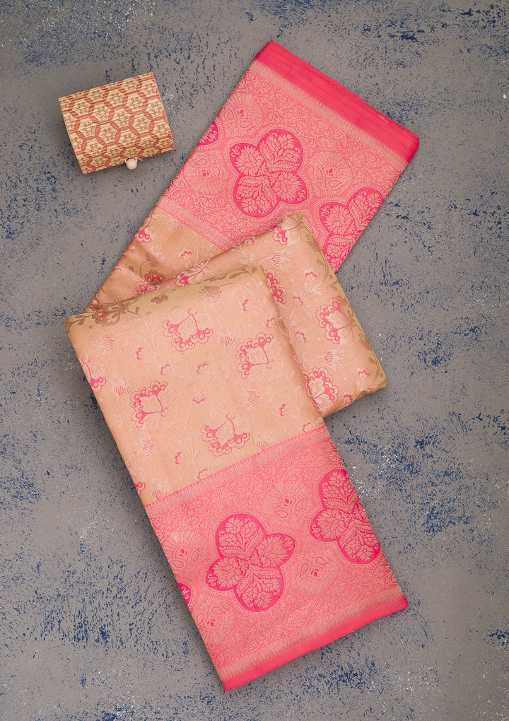 Peach Zariwork Pure Silk Saree