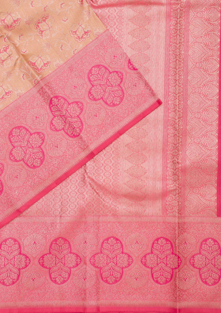 Peach Zariwork Pure Silk Saree