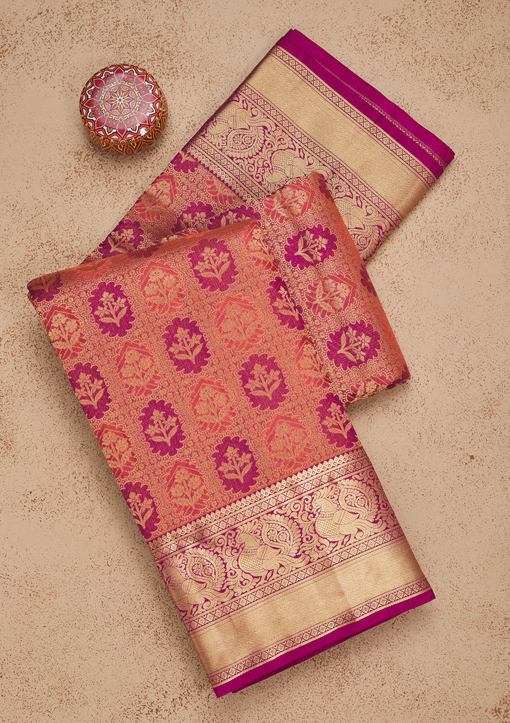 Peach Zariwork Pure Silk Saree