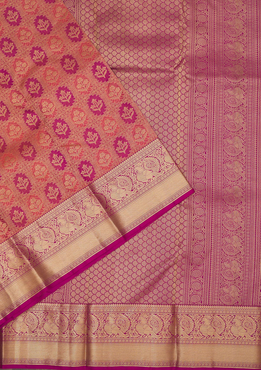 Peach Zariwork Pure Silk Saree